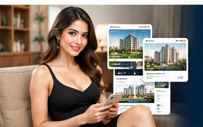 Female real estate anchor with website previews