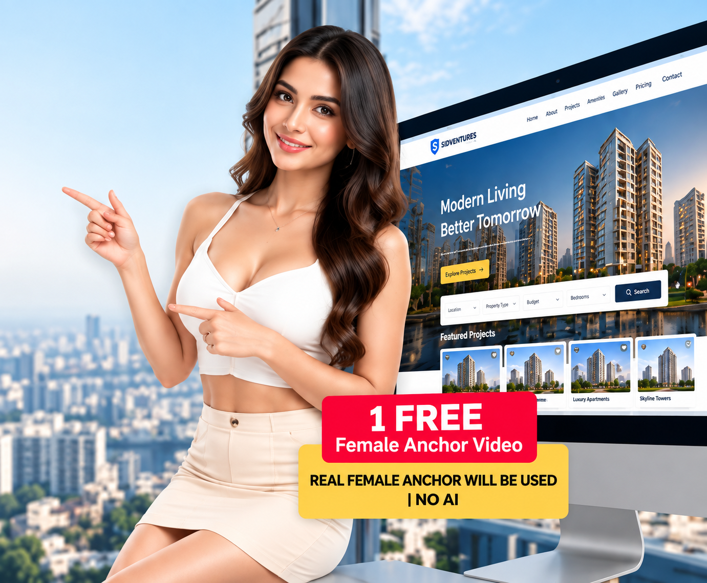 Female anchor presenting a real estate website